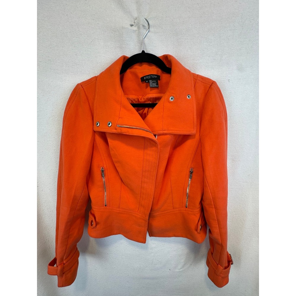 Etcetera Jacket Coral Moto Asymmetrical Zip Cotton Twill Biker Coat 6